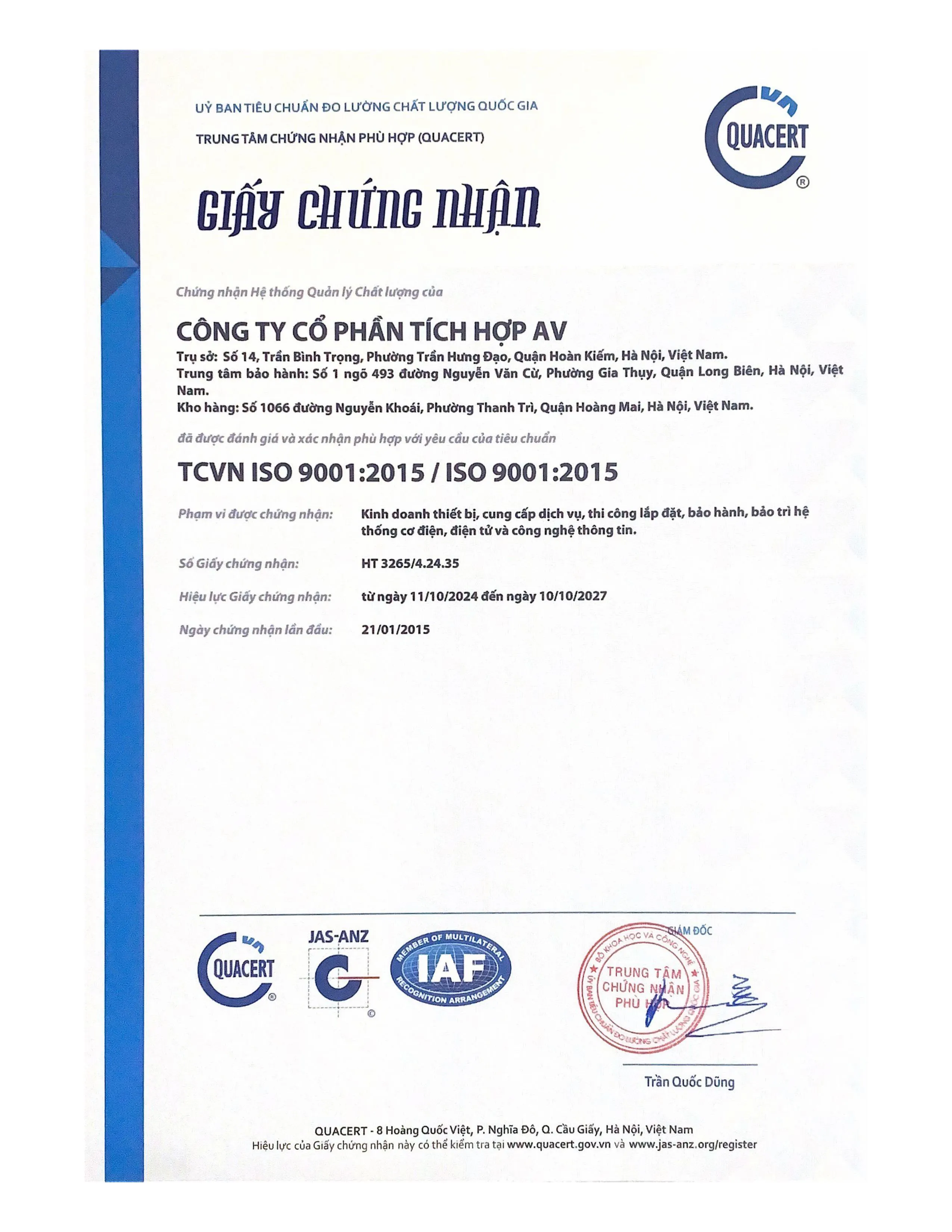 Chứng chỉ ISO